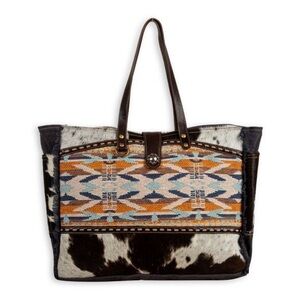NWT Sun Serape Canvas & Cowhide Weekender Bag